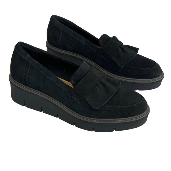 Clarks Loafers Airabel chunky heel size 7.5 US black suede upper woman’s - Picture 2 of 16